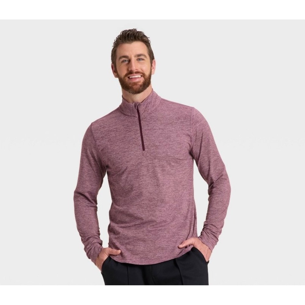All in Motion Mens XXL Quarter Zip Pullover Heather Plum Purple Athletic Top NEW